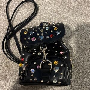 Rare Y2K Studded Mini Backpack – Multicolor Gem Studs, Festival, Rockstar Bag